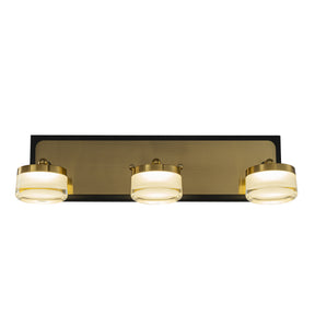 W19" 3-Light Modern Integrated LED Bathroom Vanity Light in Black and Brass Finish with White Acrylic Shade Contemporary Adjustable Head Wall Sconce