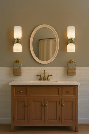Vintage Brass 2-Light Wall Sconce with Milky Glass Shades Dimmable Vanity For Bathroom Or Hallway