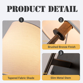 Classic Bronze 13'' Tall 1-Light Fabric Shade Wall Sconces Mondern White Linen Tapered Shade Sconce For Bathroom Mirror Hallway