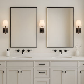 Classic Bronze 13'' Tall 1-Light Fabric Shade Wall Sconces Mondern White Linen Tapered Shade Sconce For Bathroom Mirror Hallway