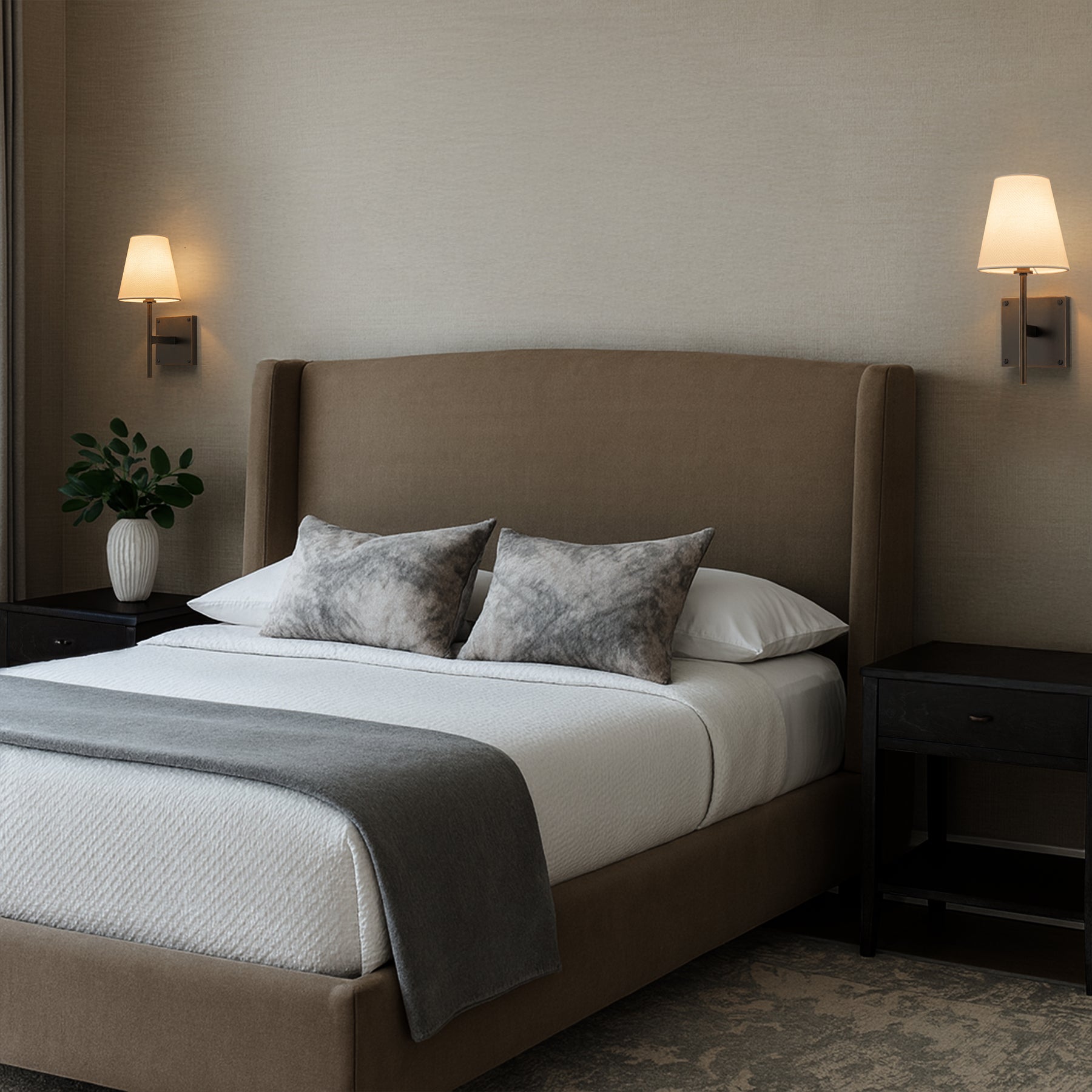 Classic Bronze 13'' Tall 1-Light Fabric Shade Wall Sconces Mondern White Linen Tapered Shade Sconce For Bathroom Mirror Hallway