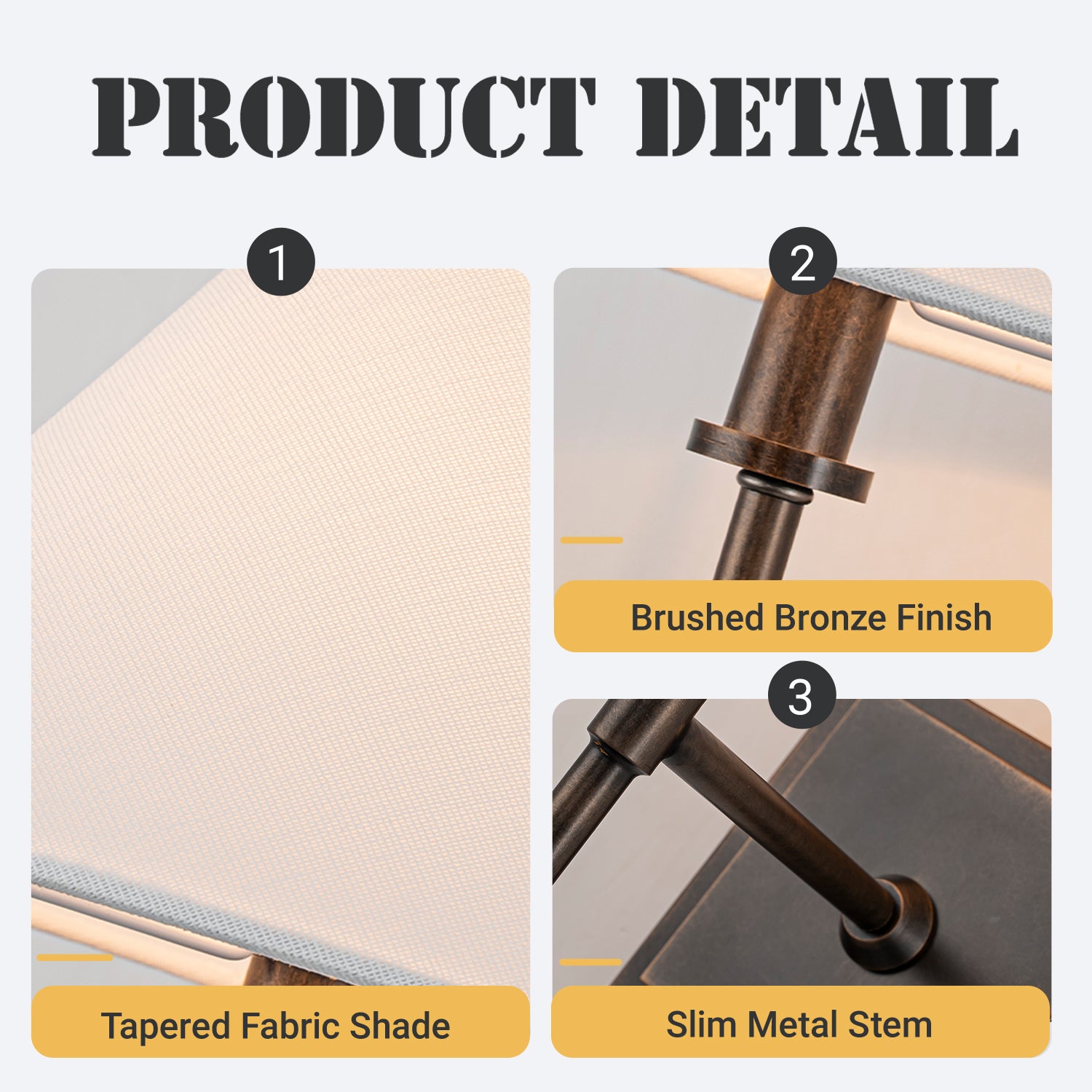 Modern Bronze 12'' Tall 1-Light Fabric Shade Wall Sconces Farmhouse White Linen Tapered Shade Sconce For Bathroom Mirror Hallway