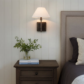 Modern Bronze 12'' Tall 1-Light Fabric Shade Wall Sconces Farmhouse White Linen Tapered Shade Sconce For Bathroom Mirror Hallway