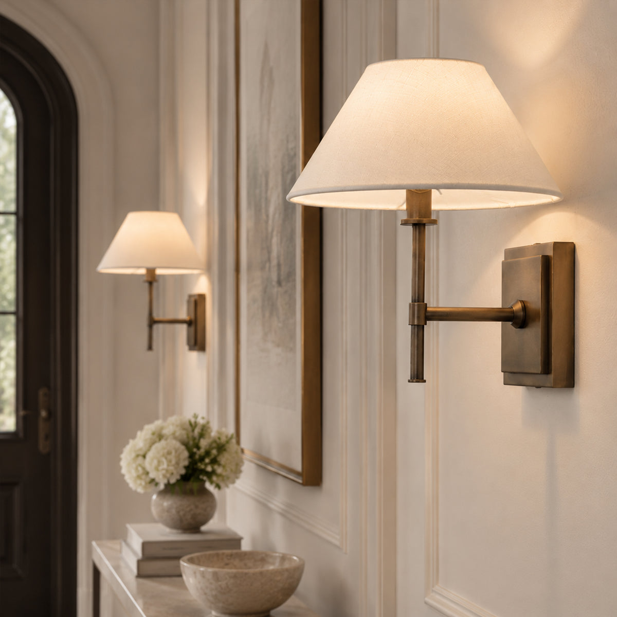 Stainless Steel Bronze Wall Sconce with Fabric Shade Modern Classic Style (2 Pack)