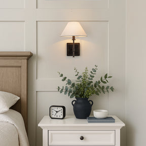 Modern Bronze 12'' Tall 1-Light Fabric Shade Wall Sconces Farmhouse White Linen Tapered Shade Sconce For Bathroom Mirror Hallway