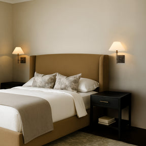 Modern Bronze 12'' Tall 1-Light Fabric Shade Wall Sconces Farmhouse White Linen Tapered Shade Sconce For Bathroom Mirror Hallway