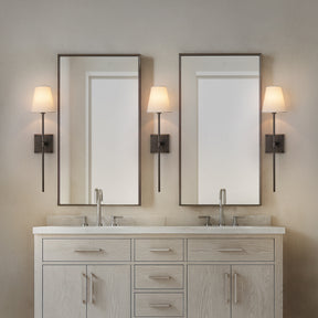 25" Tall Transitional Wall Sconce in Bronze with White Linen Shade Modern Farmhouse Fabric Wall Light Fixture for Bedside Hallway Bathroom