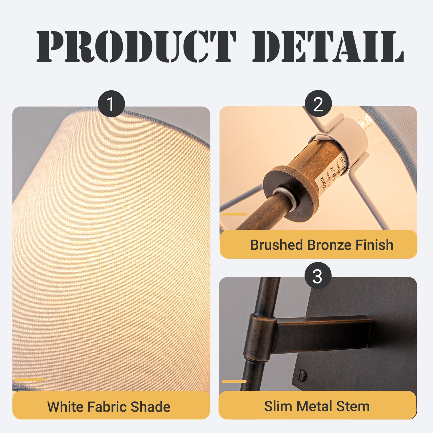 25" Tall Transitional Wall Sconce in Bronze with White Linen Shade Modern Farmhouse Fabric Wall Light Fixture for Bedside Hallway Bathroom