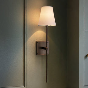 25" Tall Transitional Wall Sconce in Bronze with White Linen Shade Modern Farmhouse Fabric Wall Light Fixture for Bedside Hallway Bathroom