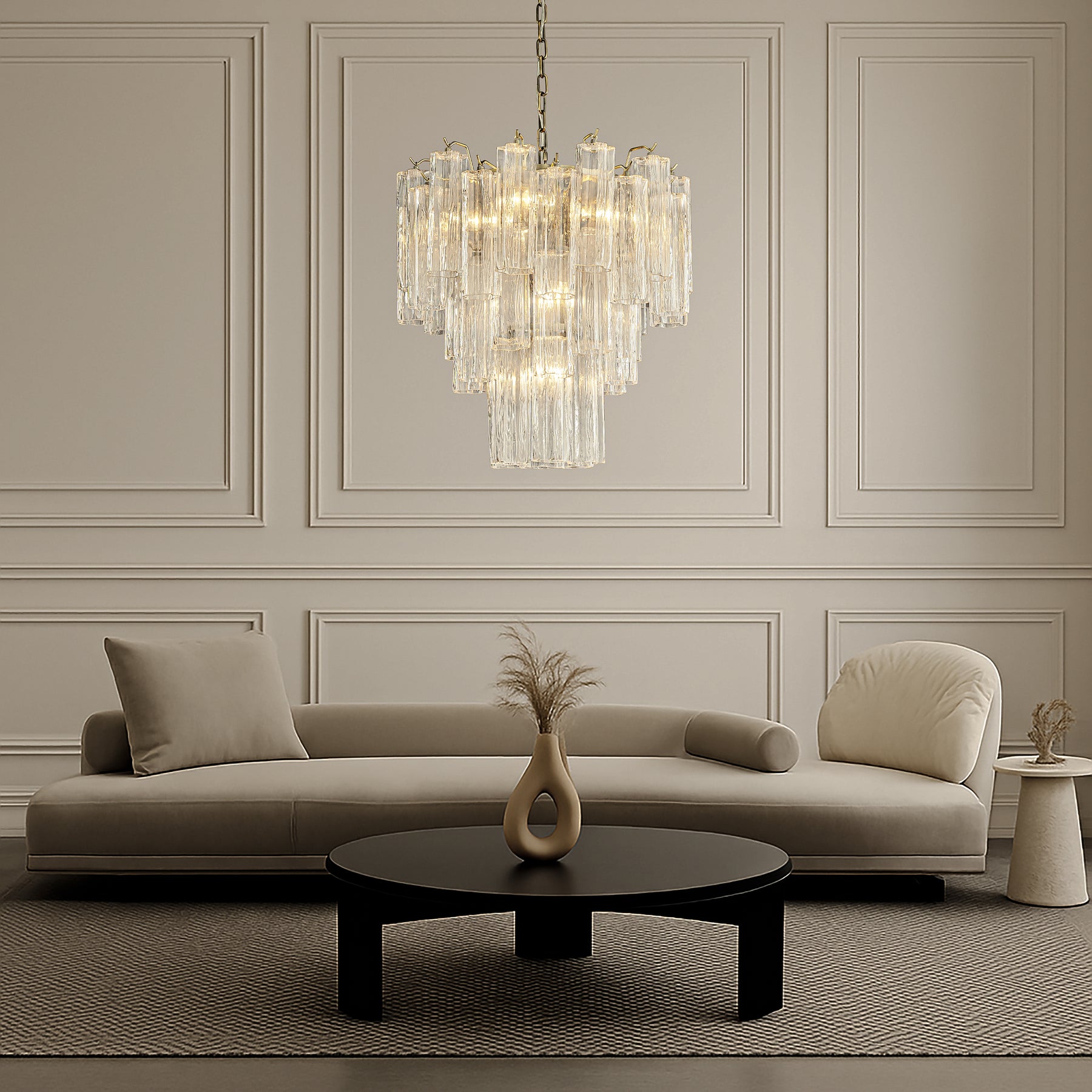 23'' Mid Century Modern Flower Glass Chandelier Aged Bronze Finish Crystal Pendant Light Vintage Glam Ceiling Fixture for Dining Room Wedding Decor