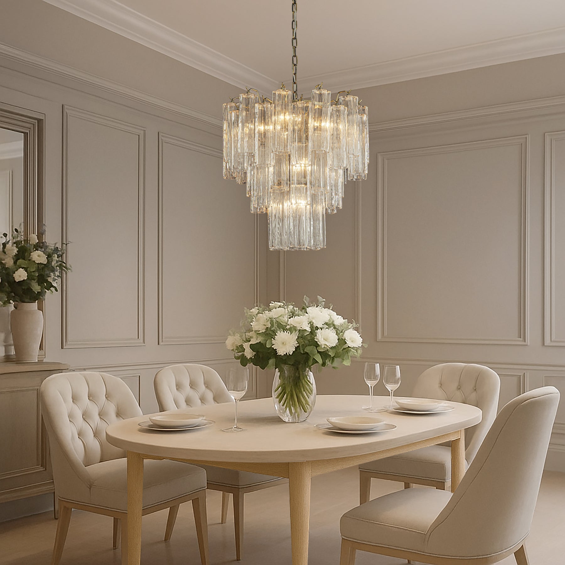 23'' Mid Century Modern Flower Glass Chandelier Aged Bronze Finish Crystal Pendant Light Vintage Glam Ceiling Fixture for Dining Room Wedding Decor