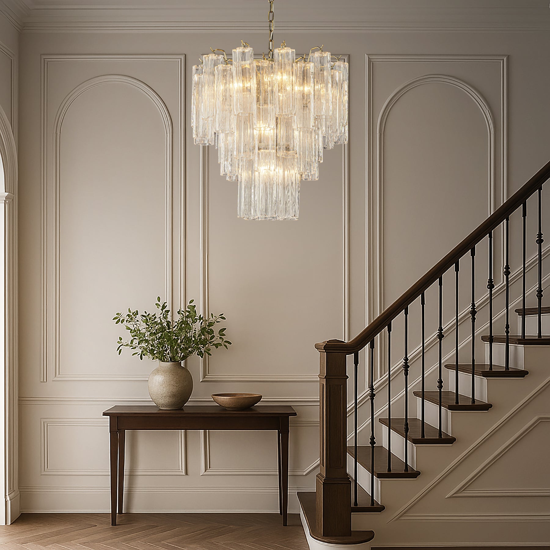 23'' Mid Century Modern Flower Glass Chandelier Aged Bronze Finish Crystal Pendant Light Vintage Glam Ceiling Fixture for Dining Room Wedding Decor