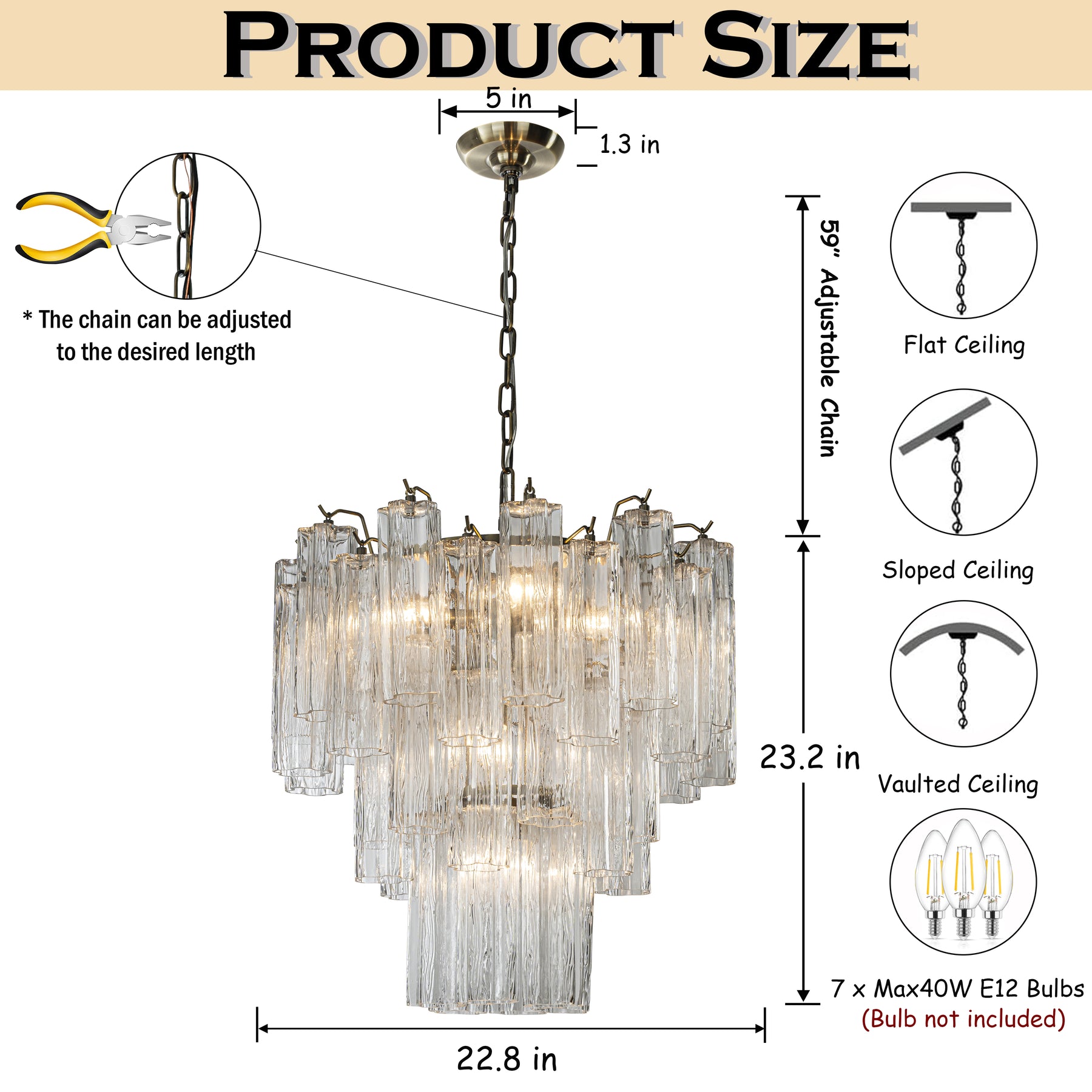 23'' Mid Century Modern Flower Glass Chandelier Aged Bronze Finish Crystal Pendant Light Vintage Glam Ceiling Fixture for Dining Room Wedding Decor