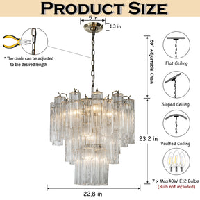 23'' Mid Century Modern Flower Glass Chandelier Aged Bronze Finish Crystal Pendant Light Vintage Glam Ceiling Fixture for Dining Room Wedding Decor