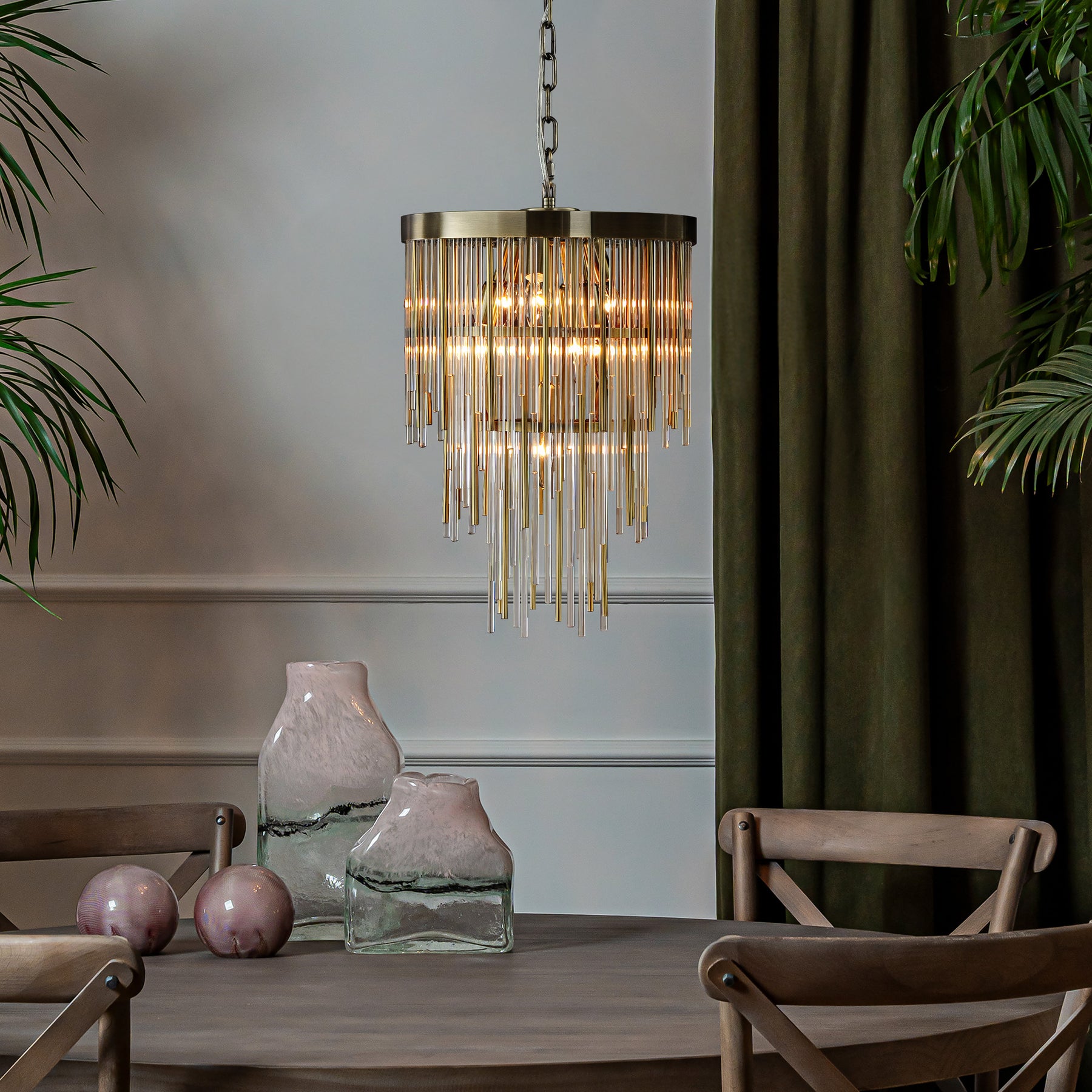 14'' Modern Glam 7-Light Antique Bronze Waterfall Chandelier Adjustable Ceiling Pendant for Bedroom, Dining Room or Foyer