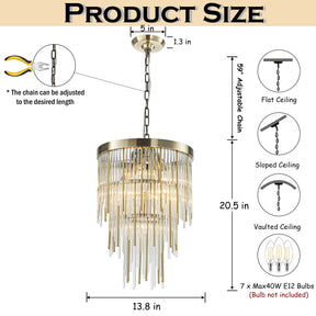 14'' Modern Glam 7-Light Antique Bronze Waterfall Chandelier Adjustable Ceiling Pendant for Bedroom, Dining Room or Foyer