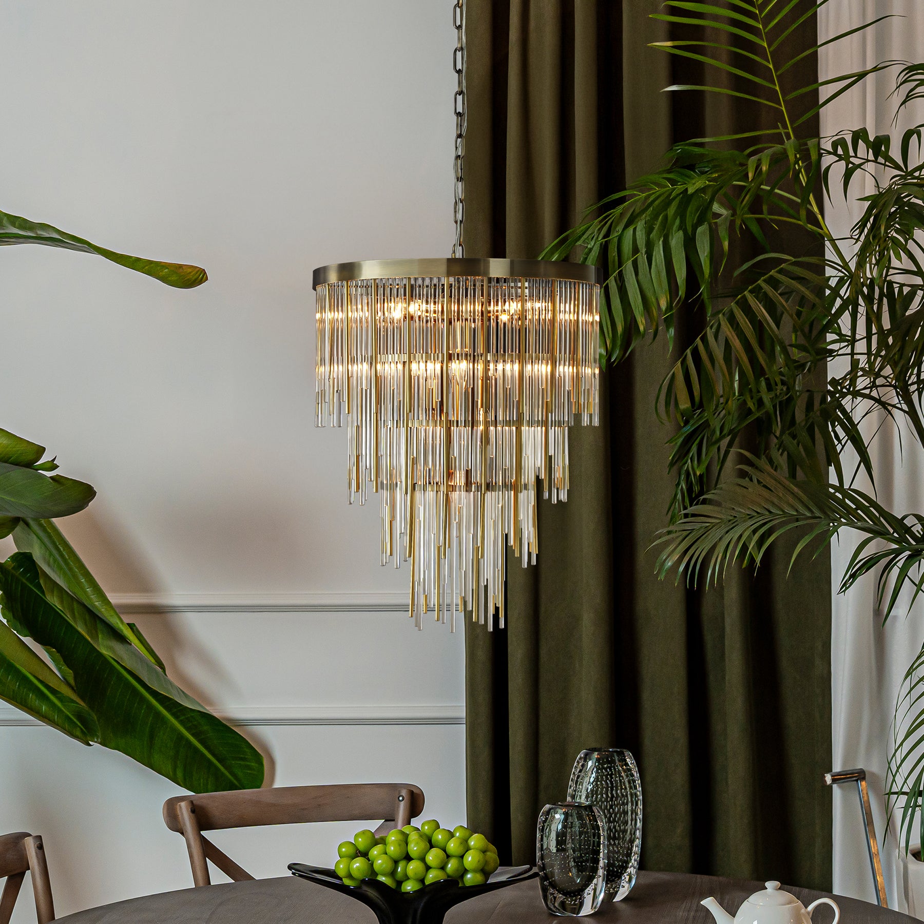 20'' Antique Bronze Modern Glam Chandelier with Adjustable Drop 9-Light Tiered Pendant for Dining Room or Foyer