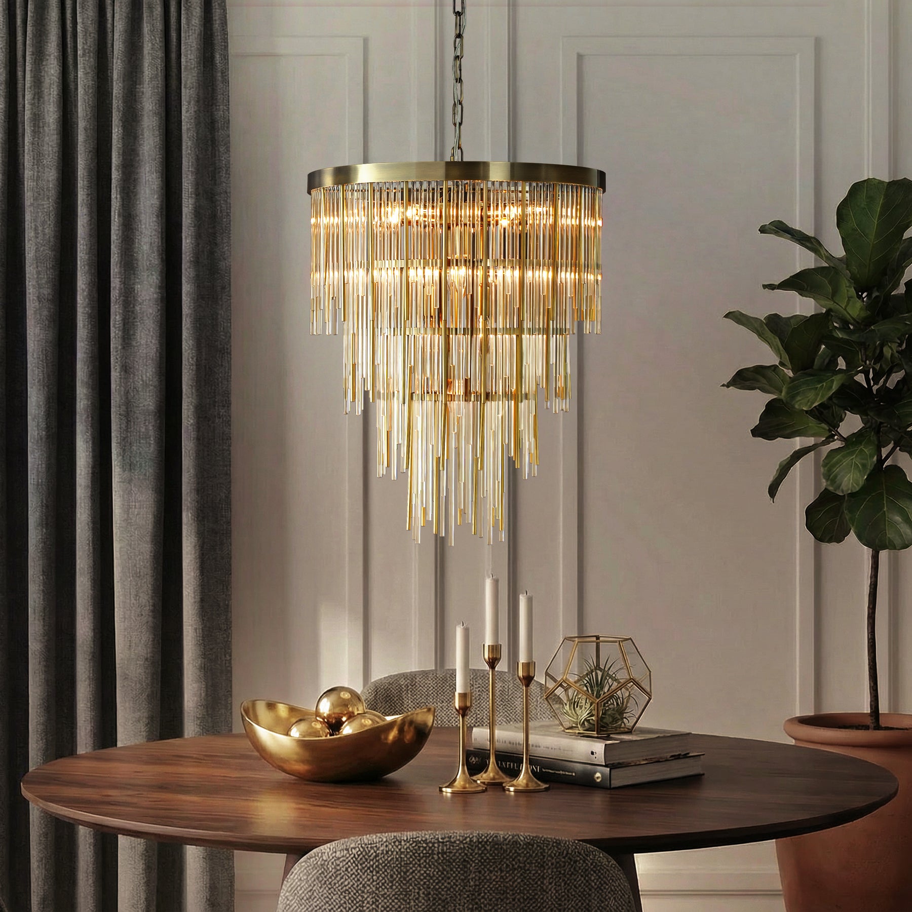 20'' Antique Bronze Modern Glam Chandelier with Adjustable Drop 9-Light Tiered Pendant for Dining Room or Foyer