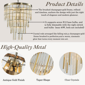 20'' Antique Bronze Modern Glam Chandelier with Adjustable Drop 9-Light Tiered Pendant for Dining Room or Foyer