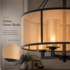 24-Inch 4-Light Oil Rubbed Bronze Modern Farmhouse Chandelier Drum Shade Mercury Glass for Dining Room Living Room
