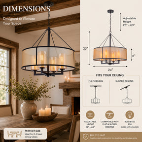 24-Inch 4-Light Oil Rubbed Bronze Modern Farmhouse Chandelier Drum Shade Mercury Glass for Dining Room Living Room