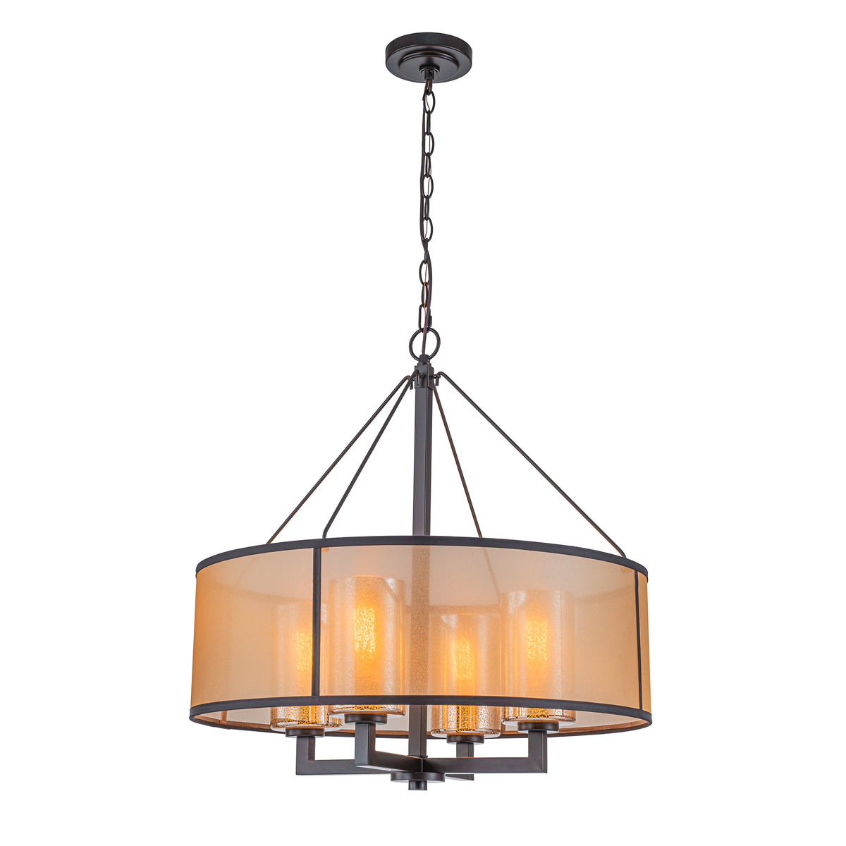 24-Inch 4-Light Oil Rubbed Bronze Modern Farmhouse Chandelier Drum Shade Mercury Glass for Dining Room Living Room
