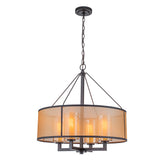 24-Inch 4-Light Oil Rubbed Bronze Modern Farmhouse Chandelier Drum Shade Mercury Glass for Dining Room Living Room