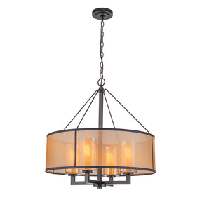 24-Inch 4-Light Oil Rubbed Bronze Modern Farmhouse Chandelier Drum Shade Mercury Glass for Dining Room Living Room