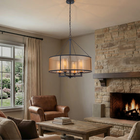 24-Inch 4-Light Oil Rubbed Bronze Modern Farmhouse Chandelier Drum Shade Mercury Glass for Dining Room Living Room