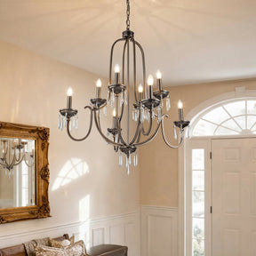 35'' 8-Light Antique Bronze Dimmable Traditional Metal Chandelier with Crystal Accents and Adjustable Hanging Height for Dining Room Foyer or Living Room