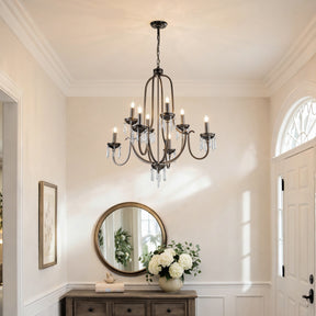 35'' 8-Light Antique Bronze Dimmable Traditional Metal Chandelier with Crystal Accents and Adjustable Hanging Height for Dining Room Foyer or Living Room