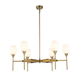 6-Light Classic Warm Brass Chandelier with Opal Glass Shades For Dining Room