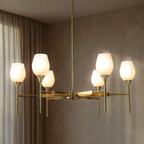 6-Light Classic Warm Brass Chandelier with Opal Glass Shades For Dining Room