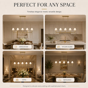 5-Light Brass Linear Chandelier with Fabric Shades E12 Bulb Dimmable Ceiling Light