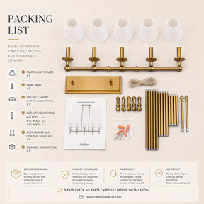 5-Light Brass Linear Chandelier with Fabric Shades E12 Bulb Dimmable Ceiling Light