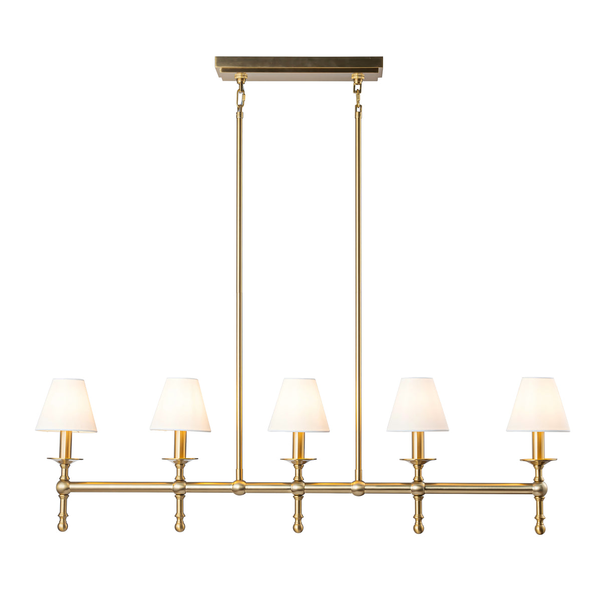 5-Light Brass Linear Chandelier with Fabric Shades E12 Bulb Dimmable Ceiling Light