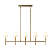 5-Light Brass Linear Chandelier with Fabric Shades E12 Bulb Dimmable Ceiling Light