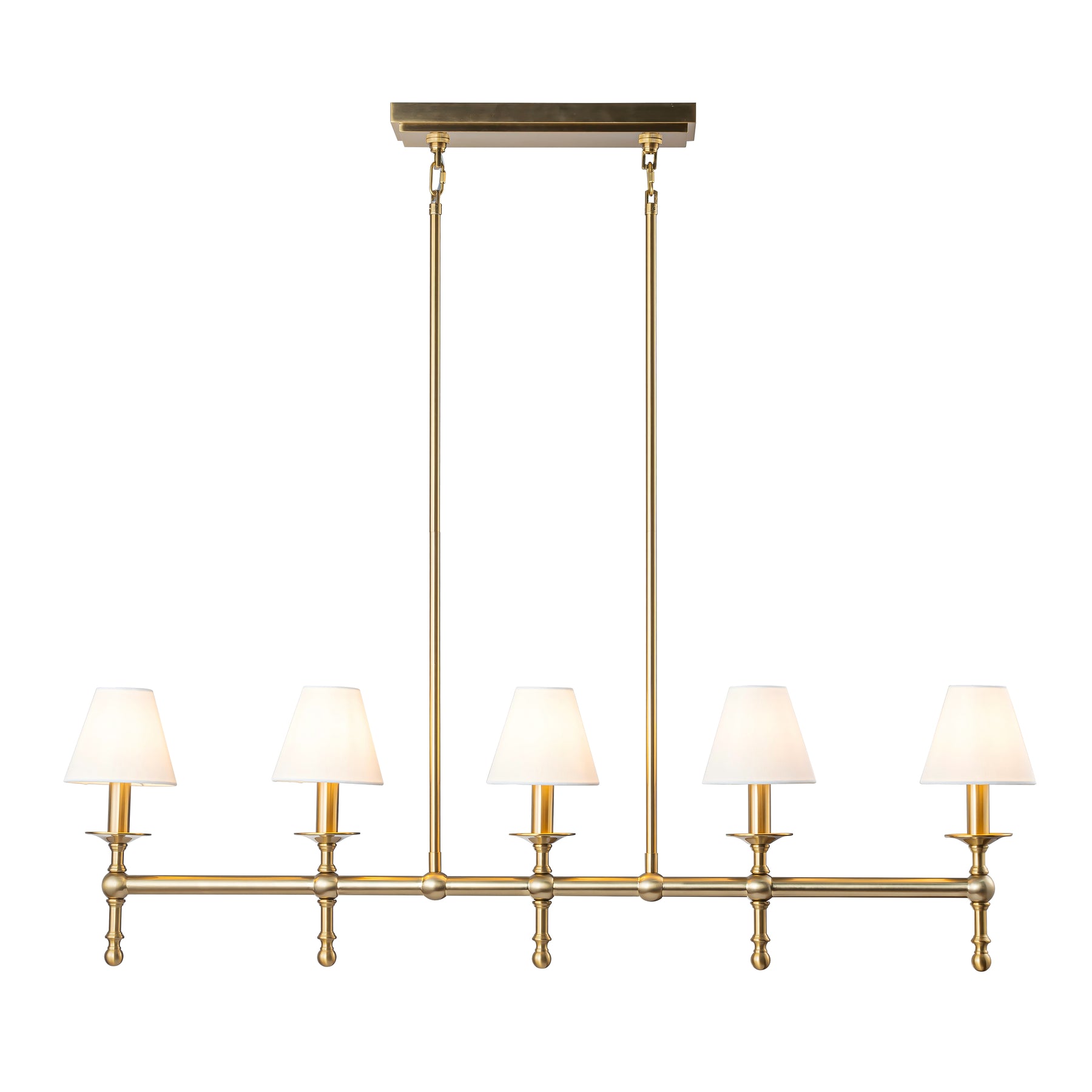 5-Light Brass Linear Chandelier with Fabric Shades E12 Bulb Dimmable Ceiling Light