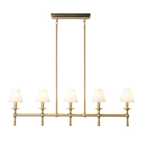 5-Light Brass Linear Chandelier with Fabric Shades E12 Bulb Dimmable Ceiling Light