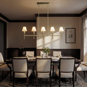 5-Light Brass Linear Chandelier with Fabric Shades E12 Bulb Dimmable Ceiling Light
