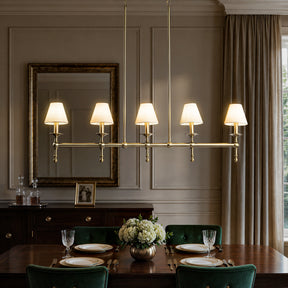 5-Light Brass Linear Chandelier with Fabric Shades E12 Bulb Dimmable Ceiling Light