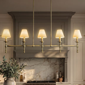 5-Light Brass Linear Chandelier with Fabric Shades E12 Bulb Dimmable Ceiling Light