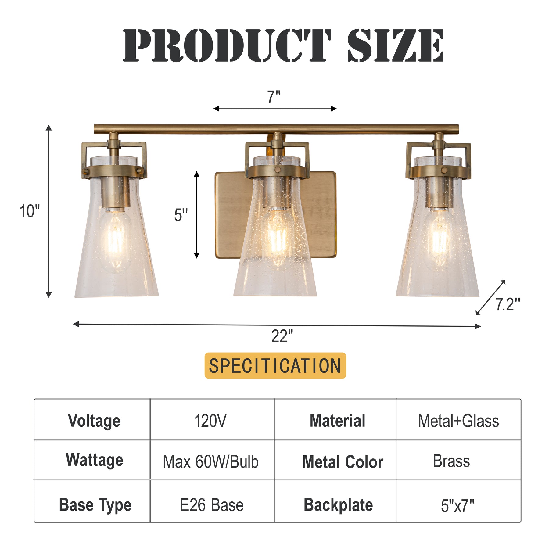 Modern Transitional 3-Light Vanity Wall Sconce in Brushed Brass with Clear Bubble Glass Shades for Mirror, Bathroom or Hallway