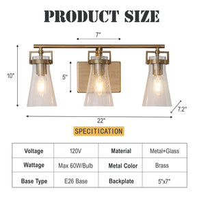 Modern Transitional 3-Light Vanity Wall Sconce in Brushed Brass with Clear Bubble Glass Shades for Mirror, Bathroom or Hallway