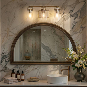 Modern Transitional 3-Light Vanity Wall Sconce in Brushed Brass with Clear Bubble Glass Shades for Mirror, Bathroom or Hallway