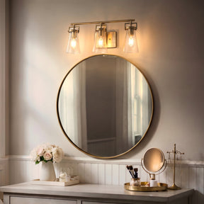Modern Transitional 3-Light Vanity Wall Sconce in Brushed Brass with Clear Bubble Glass Shades for Mirror, Bathroom or Hallway