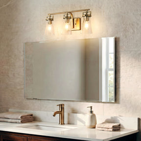 Modern Transitional 3-Light Vanity Wall Sconce in Brushed Brass with Clear Bubble Glass Shades for Mirror, Bathroom or Hallway