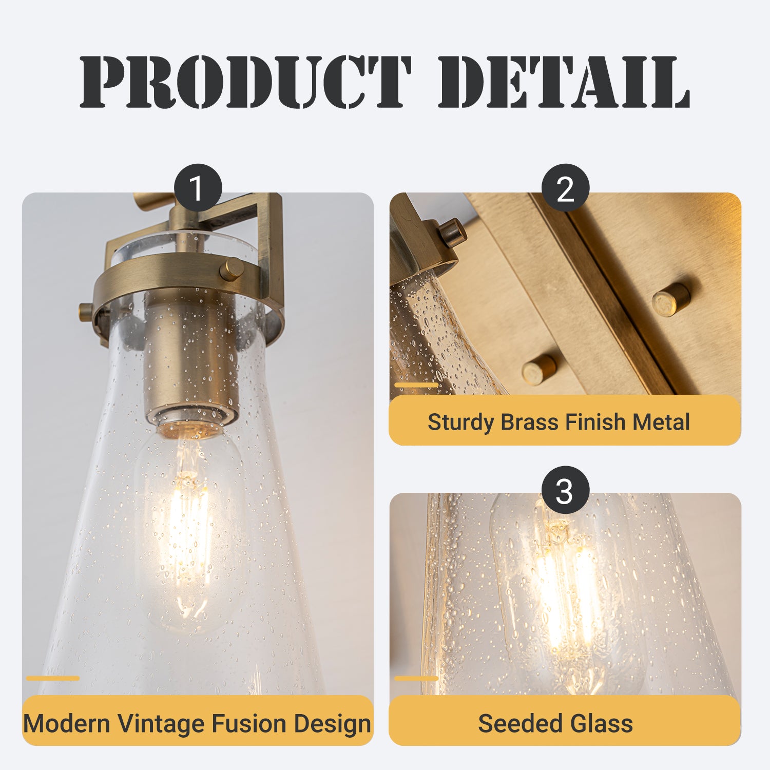 Modern Transitional 3-Light Vanity Wall Sconce in Brushed Brass with Clear Bubble Glass Shades for Mirror, Bathroom or Hallway