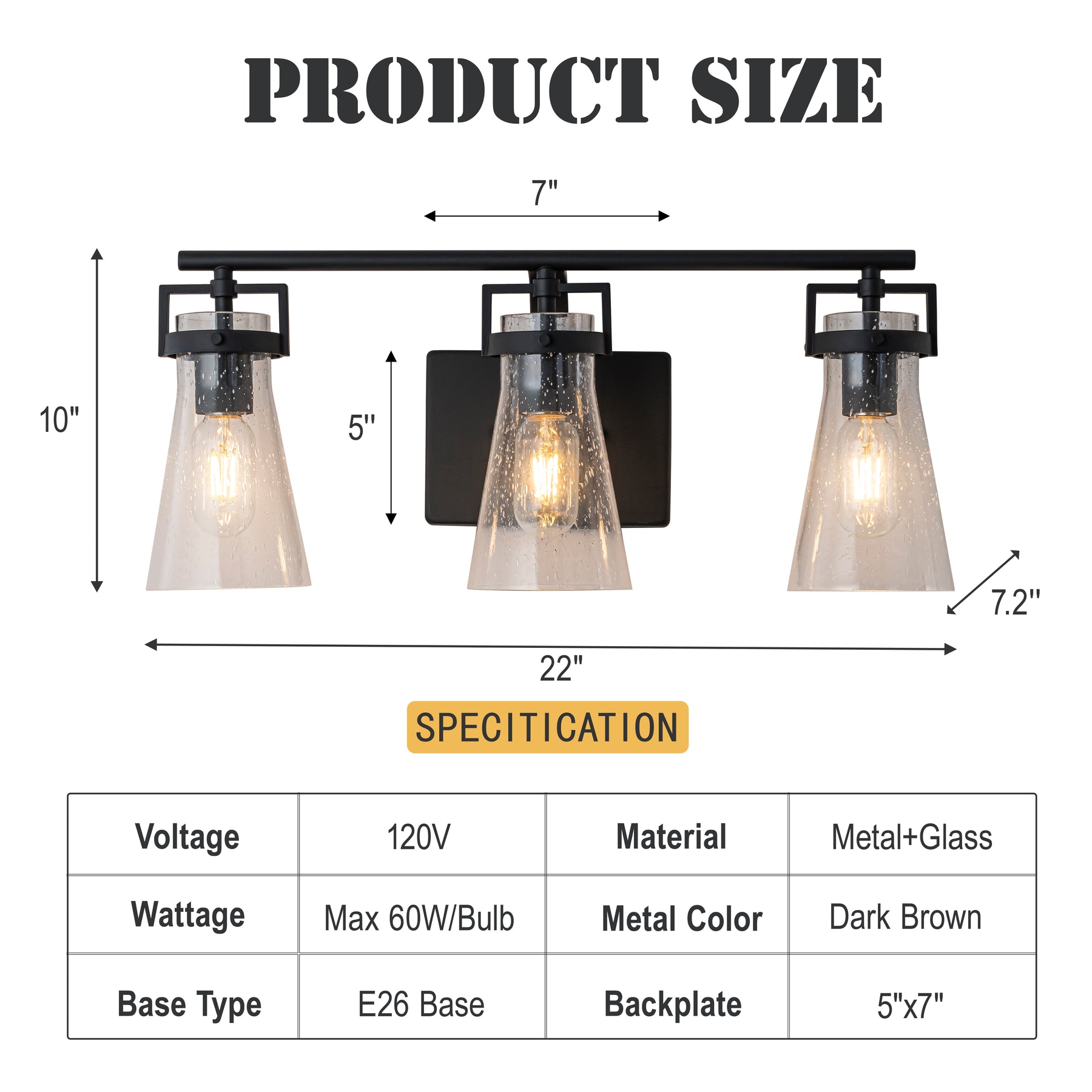 Modern Transitional 3-Light Vanity Wall Sconce in Dark Brown with Clear Bubble Glass Shades for Mirror, Bathroom or Hallway