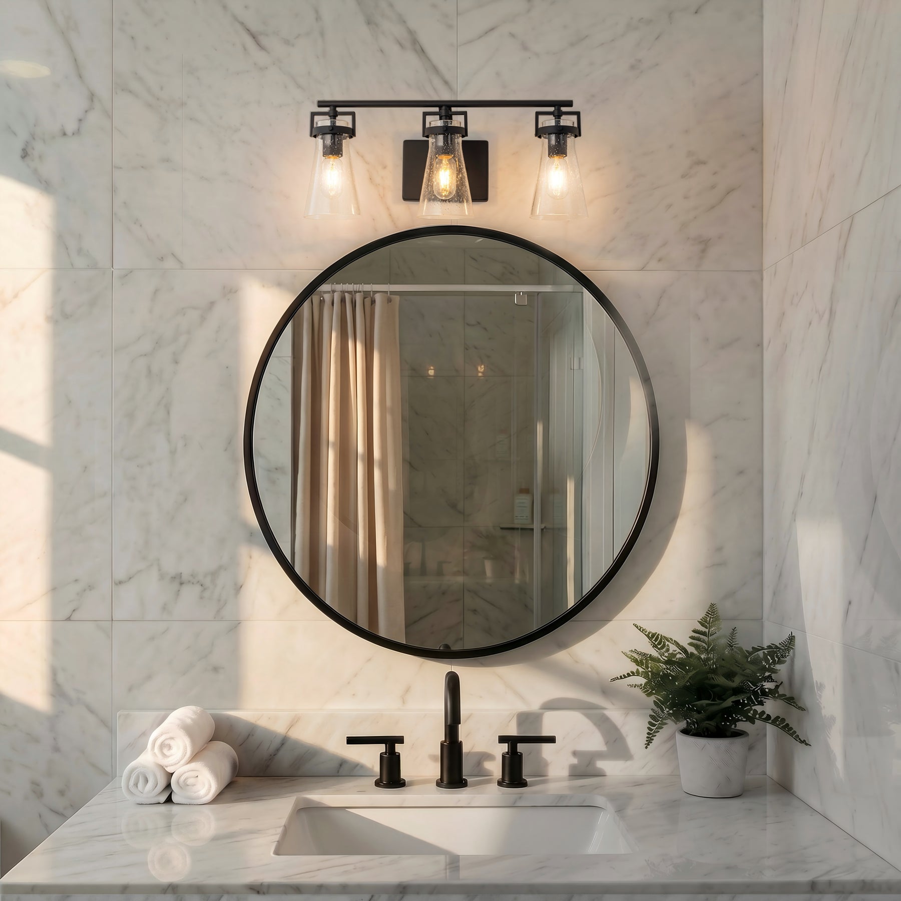 Modern Transitional 3-Light Vanity Wall Sconce in Dark Brown with Clear Bubble Glass Shades for Mirror, Bathroom or Hallway